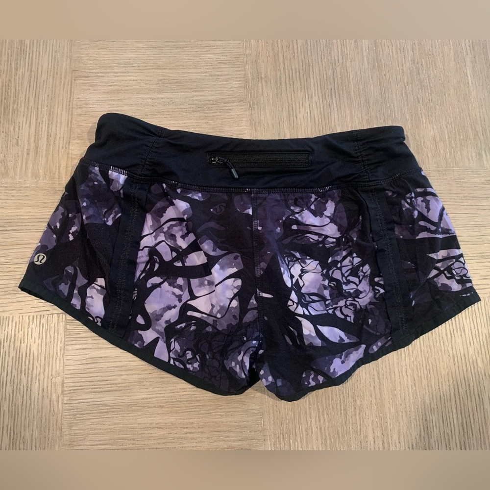 lululemon athletica Black and Purple Abstract Running Shorts